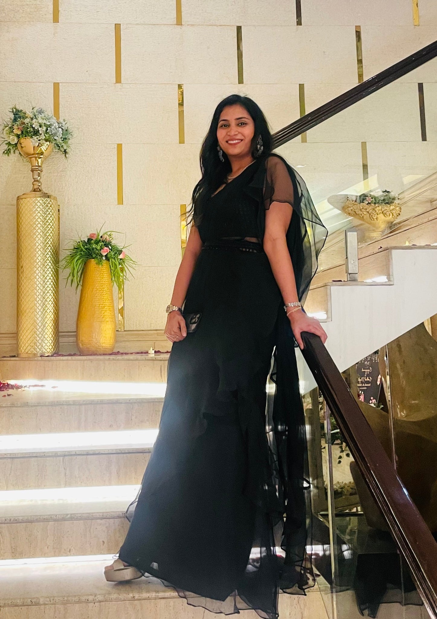 Vanya Ruffle black saree